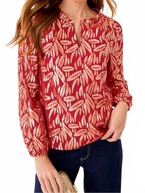 Lilly Pulitzer Giana Long Sleeve Silk Top in Red Size Medium